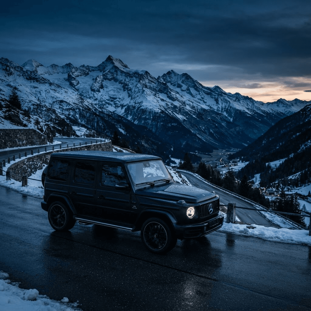 Mercedes-AMG G 63 in Obsidianschwarz vor alpiner Kulisse
